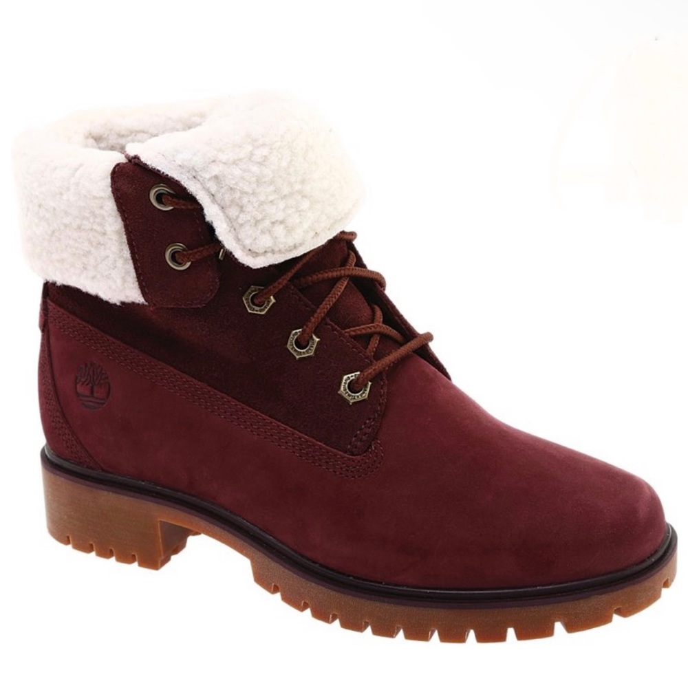 Women's Timberland Jayne Teddy Fleece Fold Down Waterproof Burgundy, size 6.5